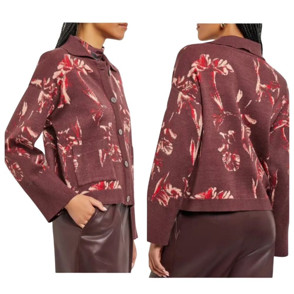 MISOOK FLORAL JACQUARD CARDIGAN, SIZE M